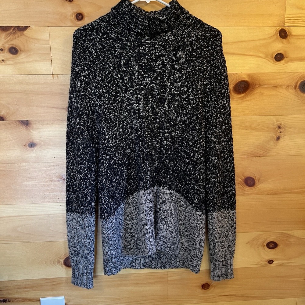 Black & Gray‎ Chunky Knit Turtleneck Sweater Cozy Winter Pullover